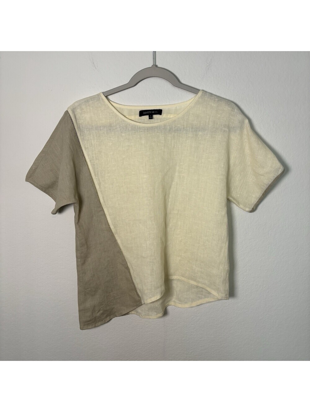 Lafayette 148 Linen Asymmetrical Top Women’s Size S Brown & Tan Lagenlook EUC